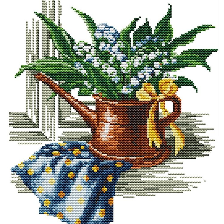 Joy Sunday - Green Plants - 14CT 2 Strands Threads Printed Cross Stitch Kit - 33x31cm(Canvas)