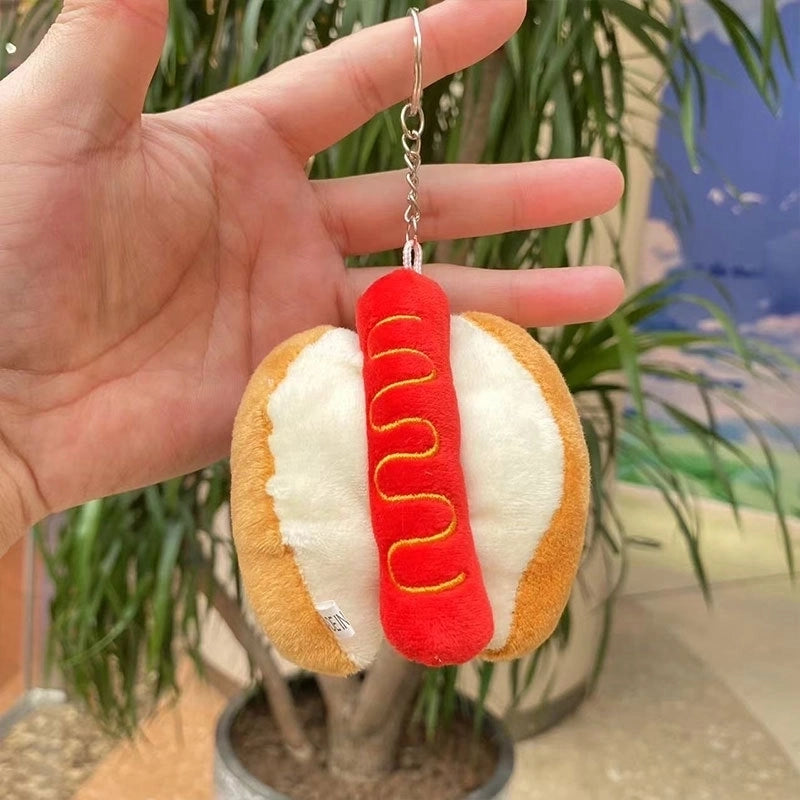 3 Pieces Cute Novelty Toast Hamburger Hot Dog Pp Cotton Plush Unisex Bag Pendant Keychain