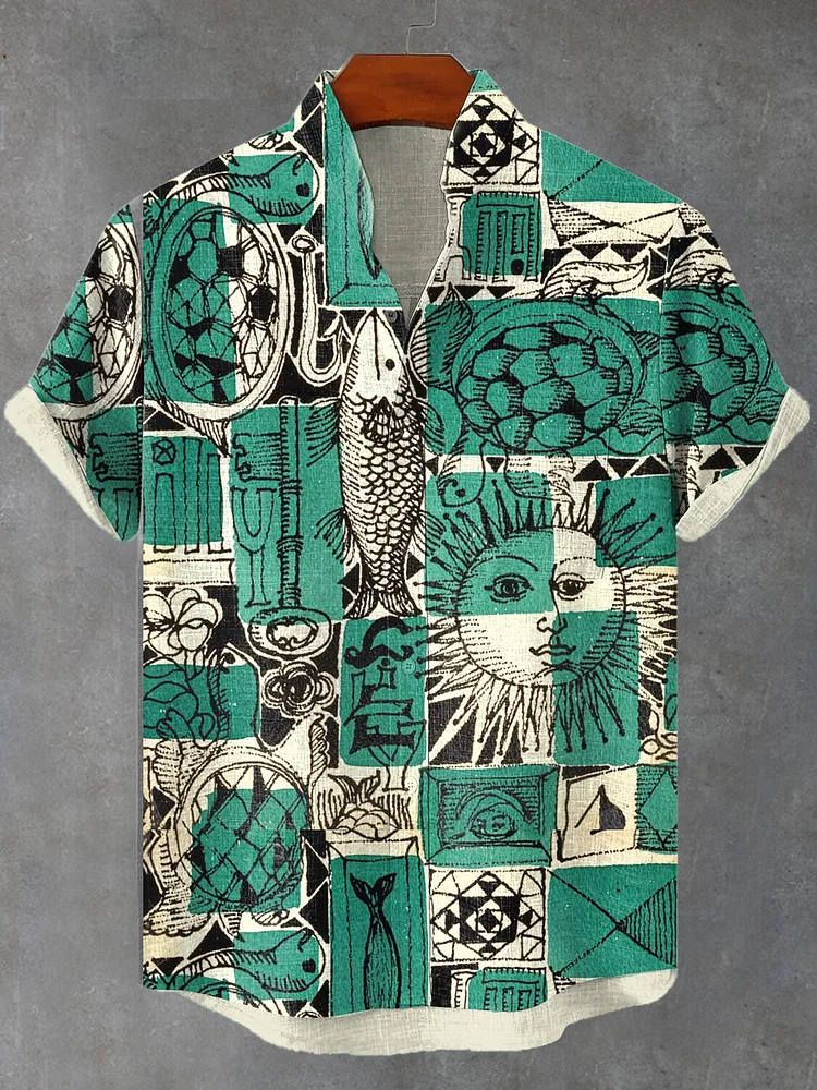 Men's Vacation Vintage Cartoon Graphic Print Shirt