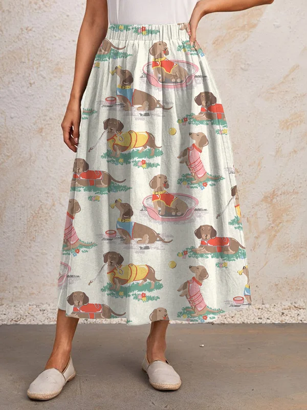 Women's Dachshund On Vacation Art Print Casual Skirt​