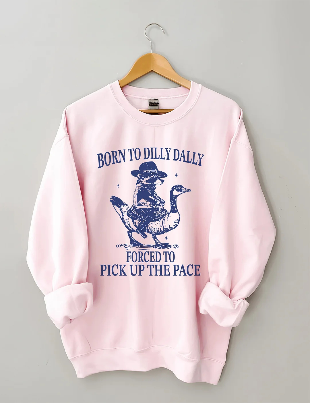 Born To Dilly Dally Forced To Pick Up The Pace Goose Raccoon Sweatshirt