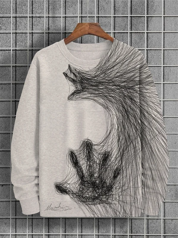 Men's Sketch Art Hands Print Casual Sweatshirt