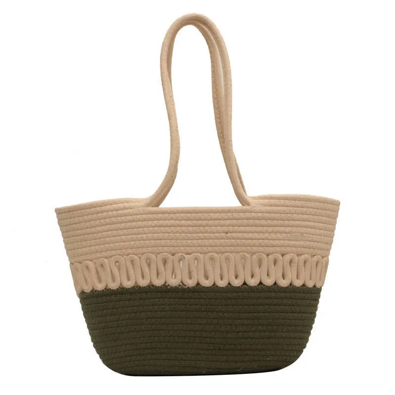 Vintage Colorblock Dot Hollow Boho Handmade Straw Tote Bag