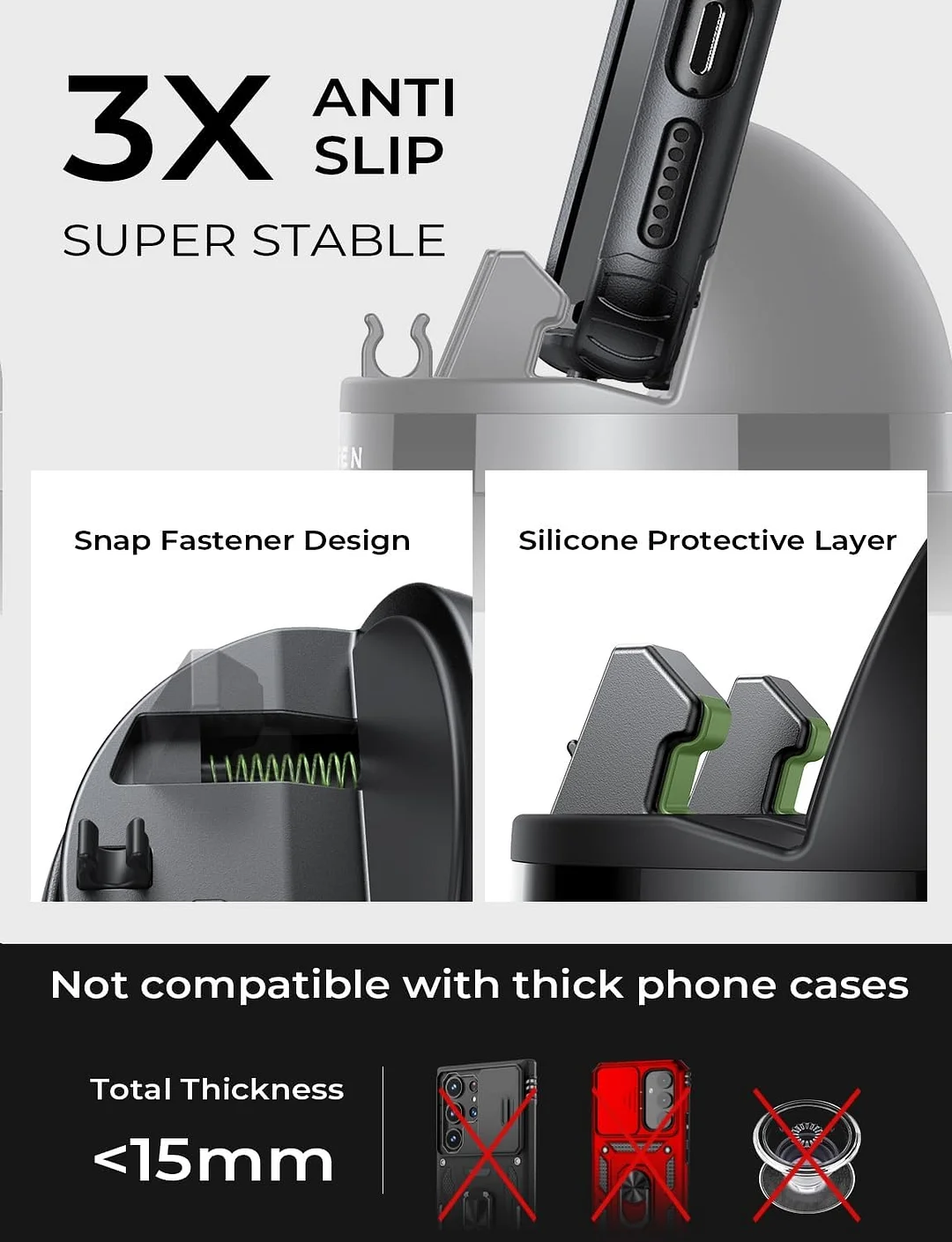 LISEN Car Phone Holder(Updated),360&deg; Rotatable Dashboard Cell Phone Holder,Non-Slip Navigation Car Phone Mount Dash Fit for iPhone 16 Pro Max/15/14/13/12/11,Samsung Series,All Smartphones