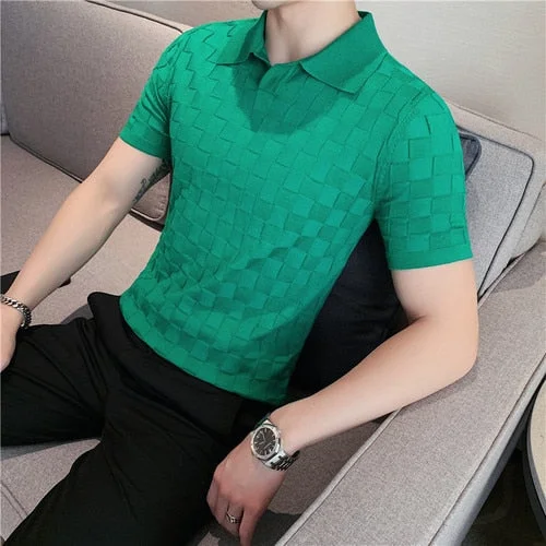 Inongge Men High Quality Knitting POLO Shirts/Male Slim Fit Leisure V-Neck Short Sleeves Polo Shirts Men's elastic POLO Shirts 3XL
