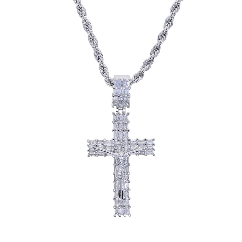 Hip-hop Cross Copper Inlay Zircon Men's Pendant Necklace