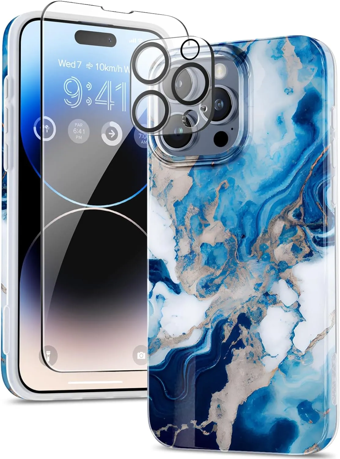 ProCaseMall iPhone 15 Pro Max Case Marble Design Slim Soft TPU (Ice Sheets/Blue)