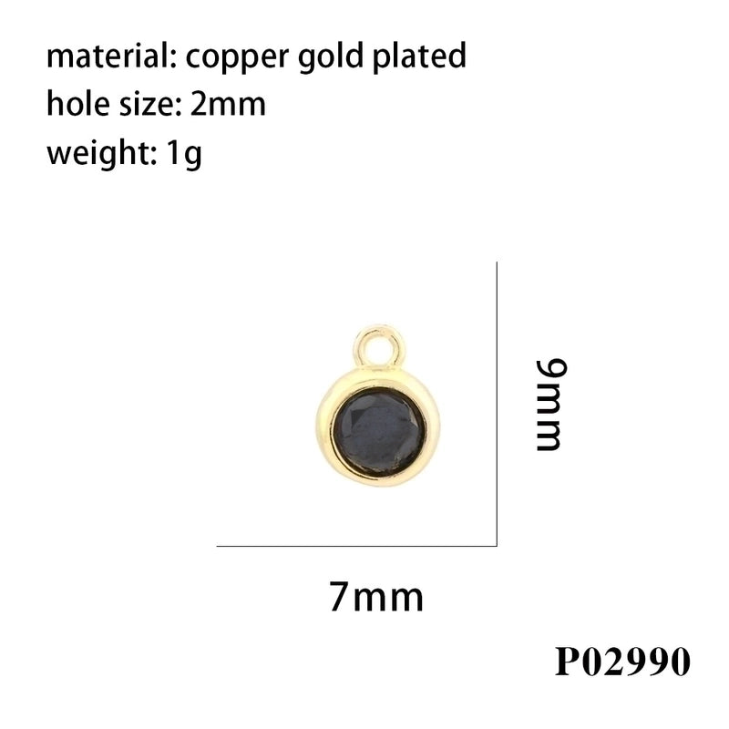 Minimalist Round Copper Plating Inlay Zircon 18k Gold Plated Charms
