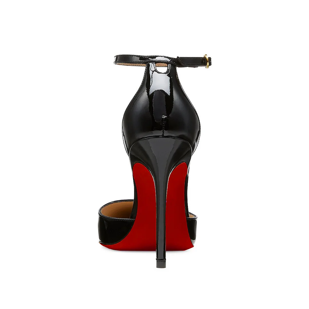 3.94" Women's Ankle Buckle Pointed Toe Pumps Wedding Party Red Bottoms High Heels-MERUMOTE