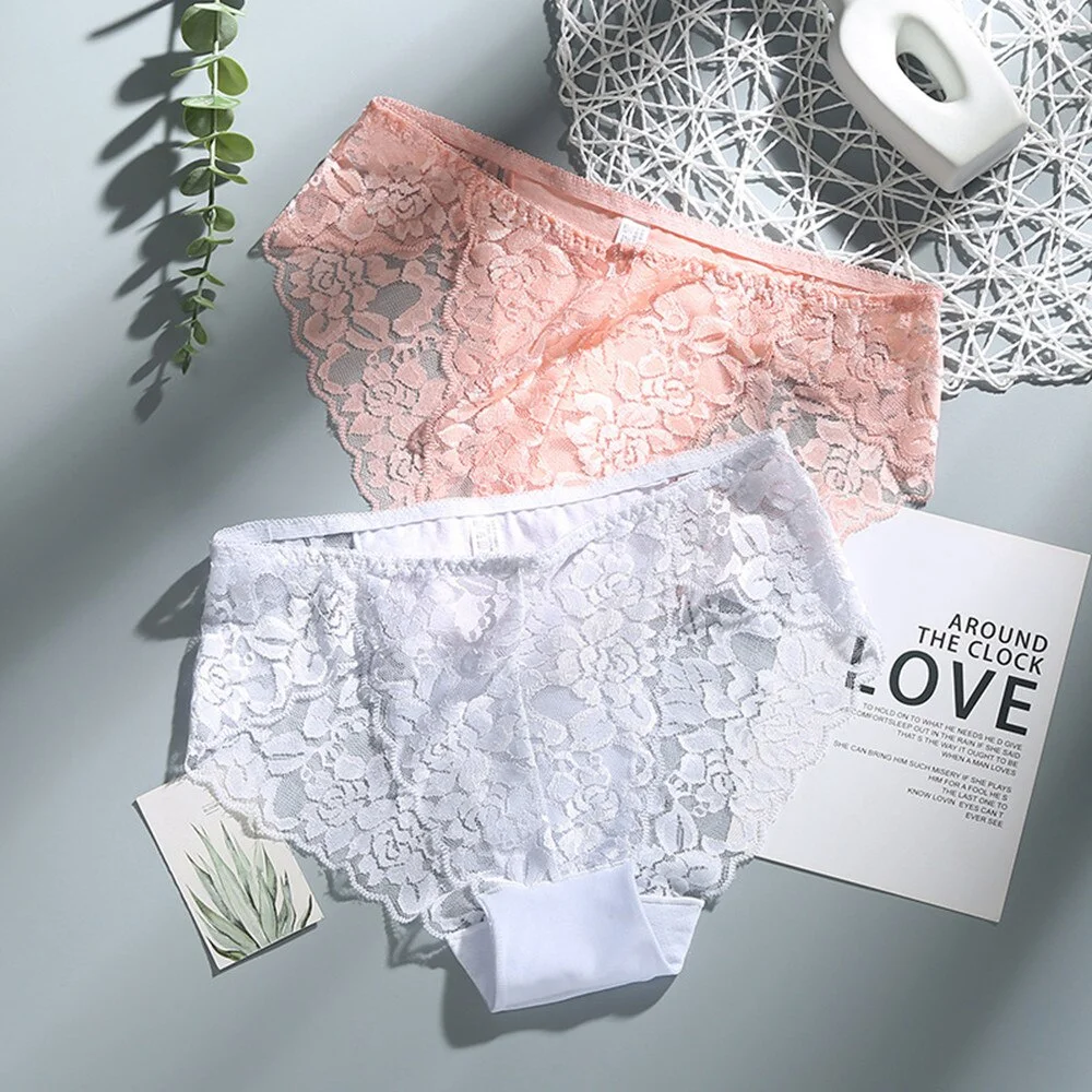 3Pcs Sexy Low Waist Women's Underwear Lace Plus Size Seamless Panties Breathable Lingerie Female Briefs Solid Hollow Underpants