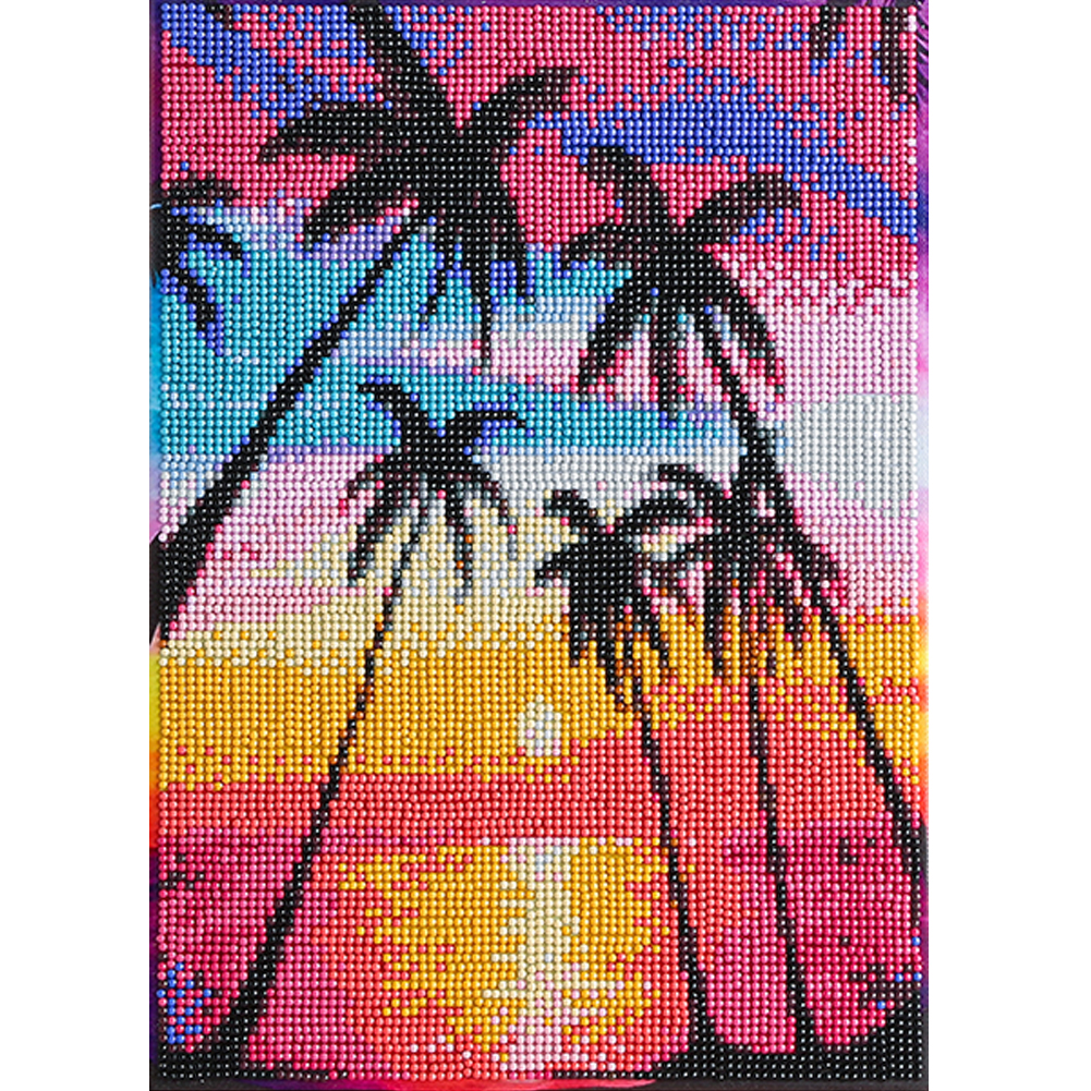 

25*30CM - Round Drill Diamond Painting - Coconut Trees (with frame), 501 Original