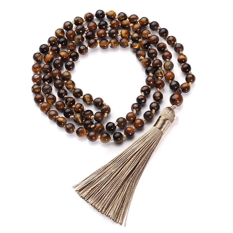 Olivenorma 108 Tiger Eye Mala Beads Tree Of Life Necklace