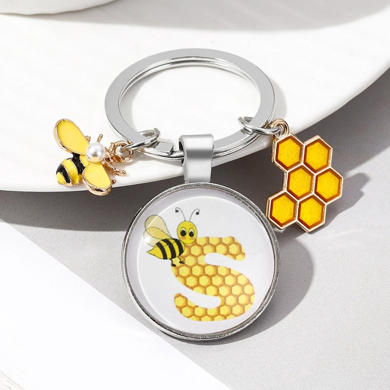 Pastoral Letter Bee Glass Metal Unisex Keychain