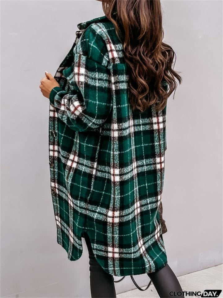 Women's Fashion Long Plaid Shacket Coat