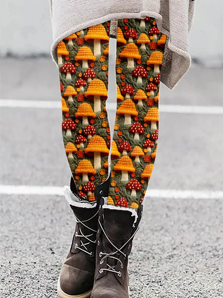 🔥kukelife🔥Floral Mushroom Embroidery Art Comfy Leggings