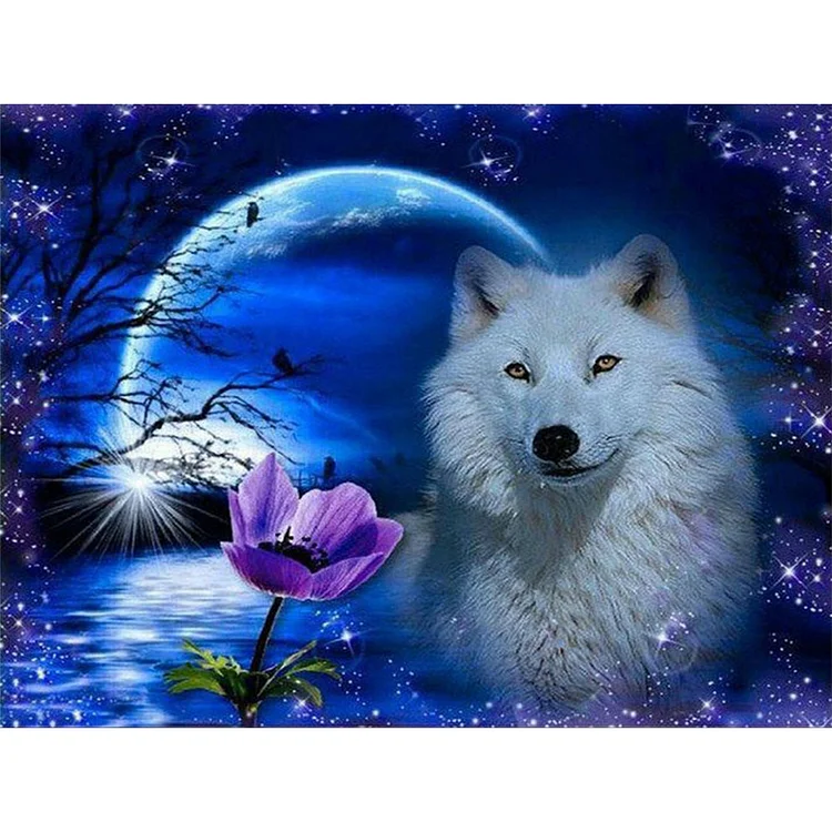 5D Diamond Painting White Wolf Abstract Color Kit