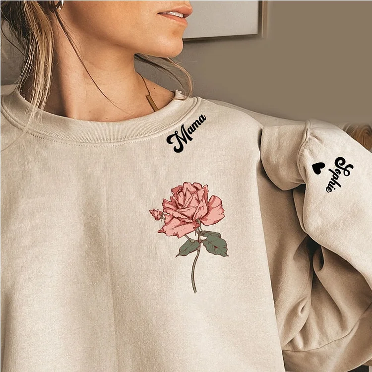 Mama Birth Month Flower Custom Neck and Sleeve Design Sweatshirt, Mothers Day, Gift for Mom