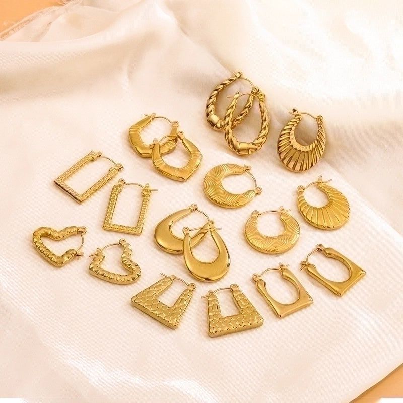 1 Pair Vintage Style U Shape Geometric Heart Shape Plating 304 Stainless Steel None 18K Gold Plated Hoop Earrings