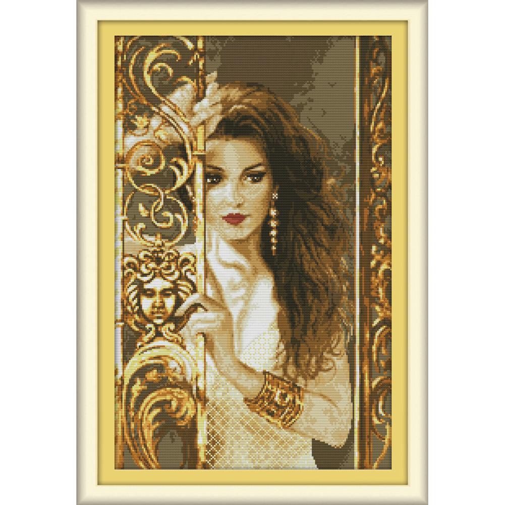 

Woman Behind The Railing - 14CT Stamped Cross Stitch - 56*38cm, 501 Original