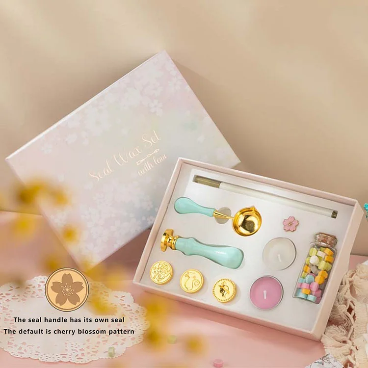 10x Wax Seal Box Sakura Stamp Set Invitation Decorative Packaging Craft (B)