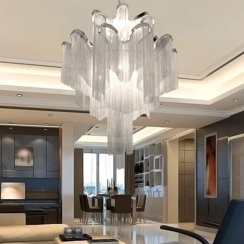 Nordic Led Luxury Pendant Lights E14 Bulbs Silver Tassel Chain Large Pendant Lamp Home Decoration Hanging Lamp Indoor Lighting