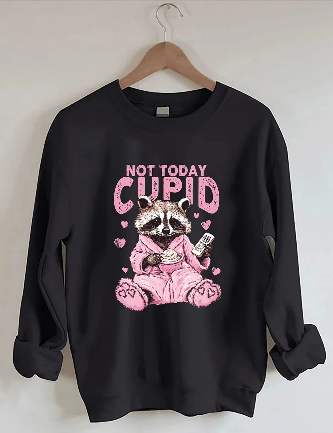 Not Today Cupid Snarky Raccoon Valentine's Day Sweatshirt