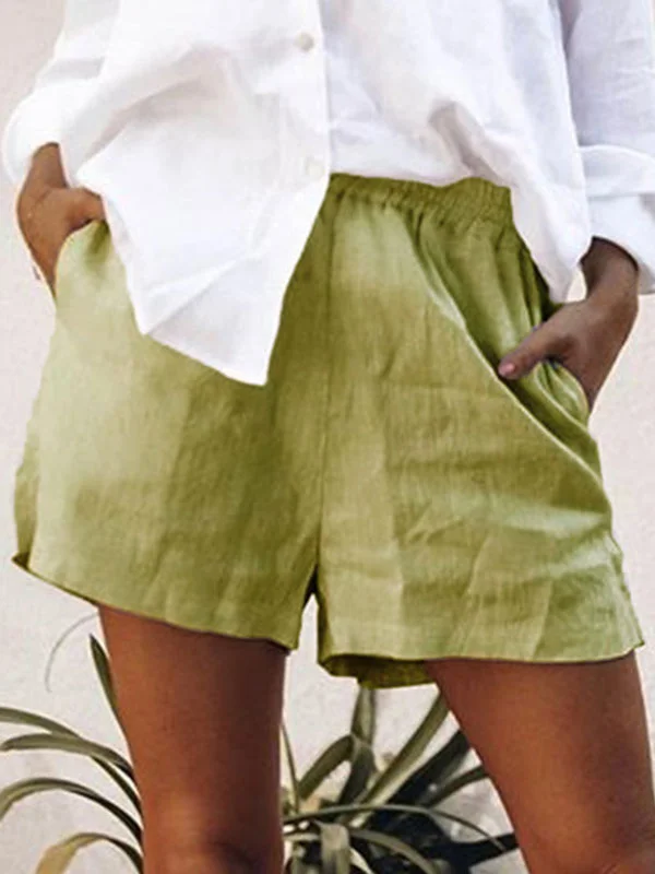 Elastic Waist Cotton Linen Casual Ladies Shorts