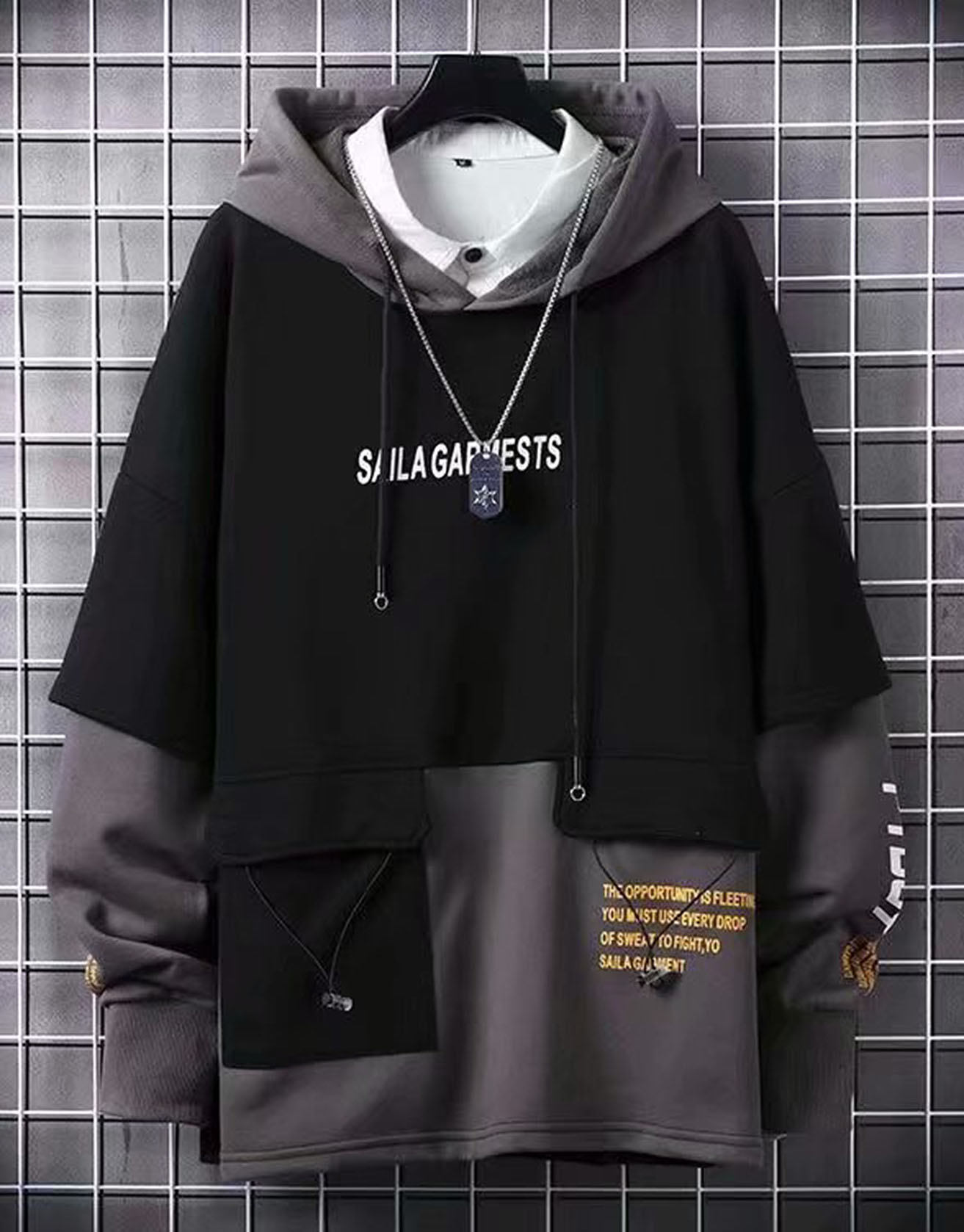 Casual Loose Patchwork Long-Sleeved Hooded Sweatshirt / TECHWEAR CLUB / Techwear