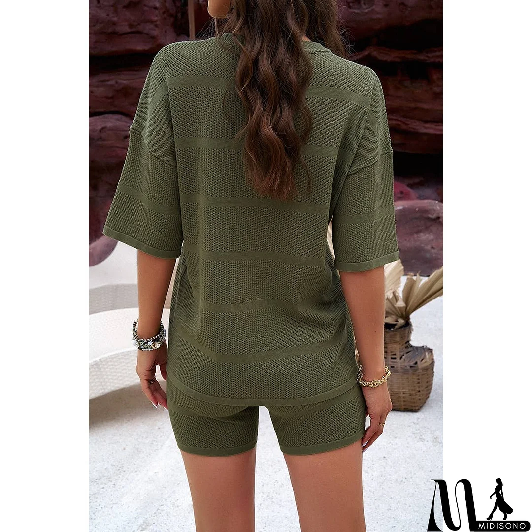 MidiSono - Two Pieces Solid Drop Shoulder Activewear Sets