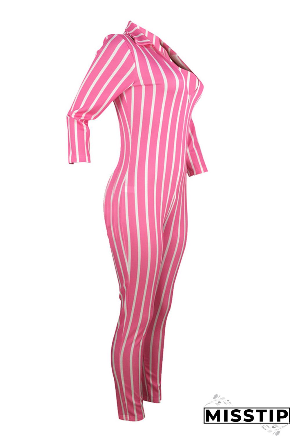 Orange Sexy Striped zipper Long Sleeve V Neck