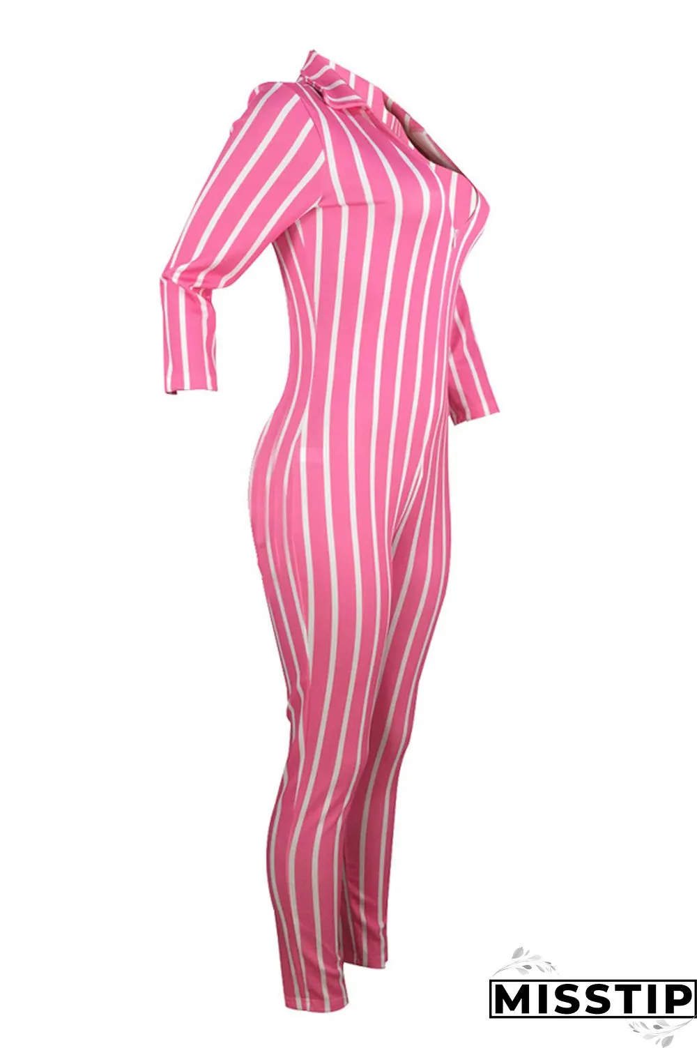 Orange Sexy Striped zipper Long Sleeve V Neck