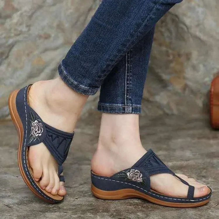 Yyvonne Women's Fish Mouth Heel Shoes Large Size Women's Shoes Embroidered Slippers Women's Shoes