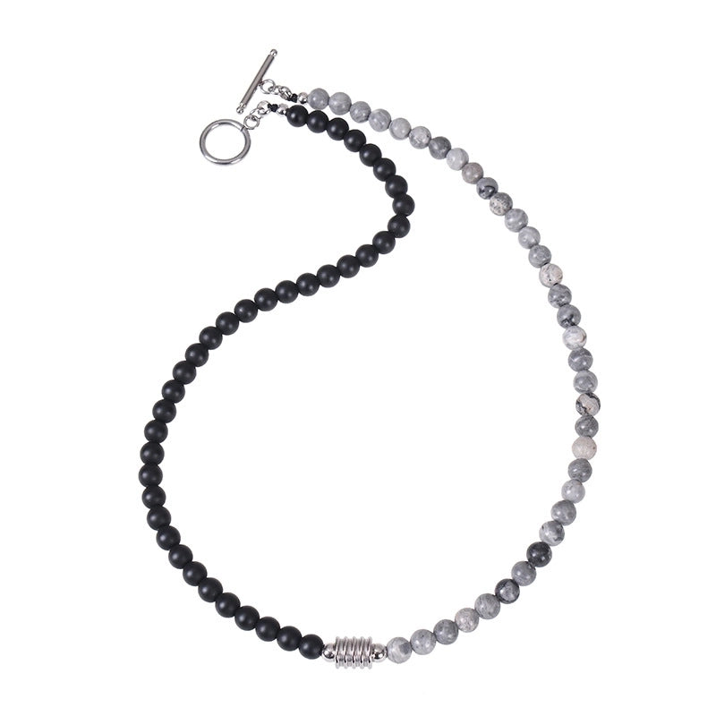 Minimalist Classic Style Round Natural Stone Tiger Eye Obsidian Beaded Handmade Unisex Necklace