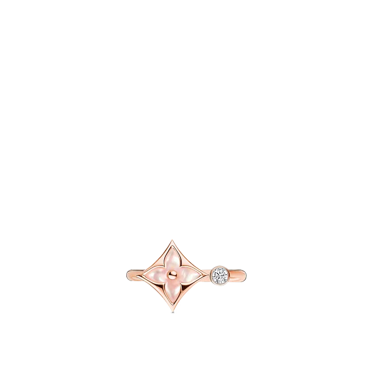 Louis Vuitton Color Blossom Mini Star Ring, Yellow and Onyx and Diamond Gold. Size 48