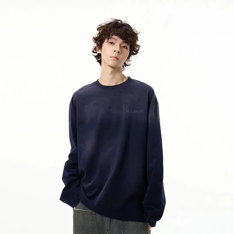 Aonga Gradient Round Neck Long Sleeve Shirt