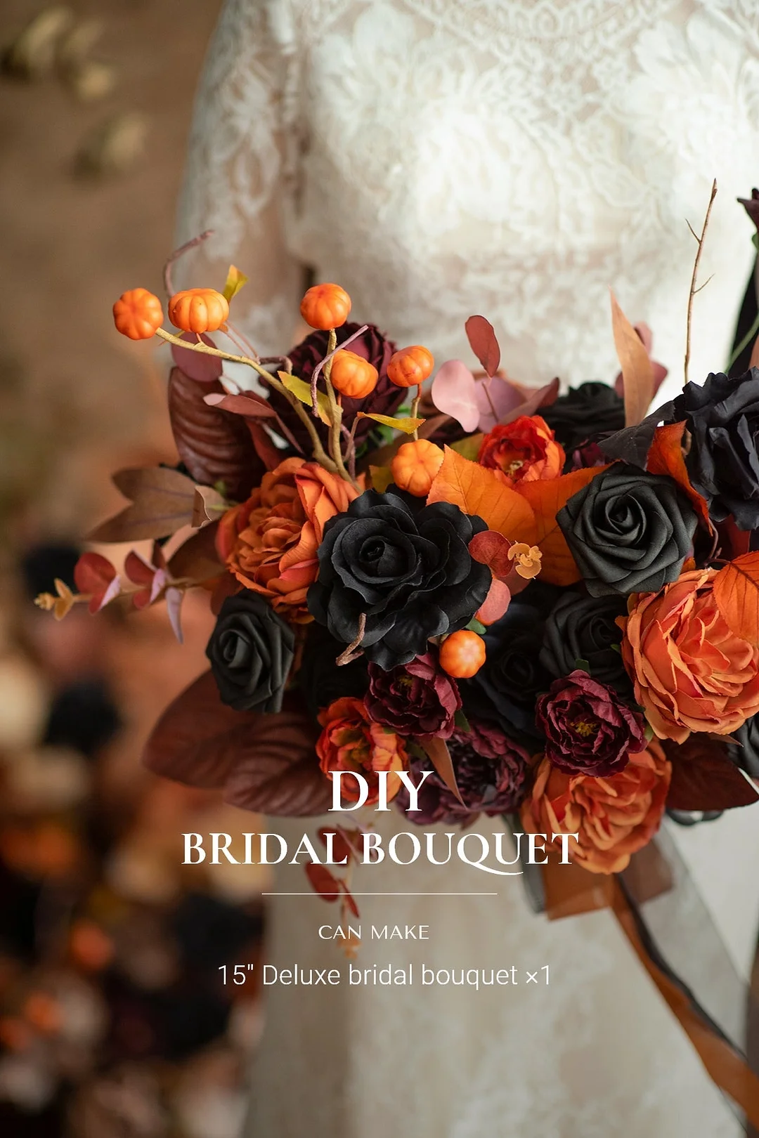 DIY Bridal Bouquet Package in Black & Pumpkin Orange