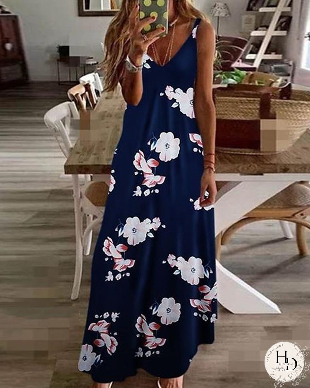 Maxi Long Sleeveless Floral Summer Dress