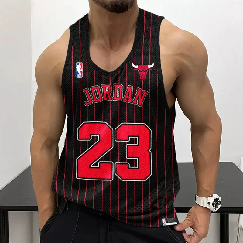 Men's Casual Mesh Vest Basketball Print Vest Breathable Sports Vest Chicago Basketball Print Vest