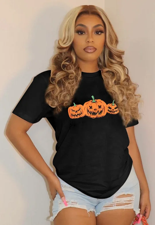 LORAGAL Halloween Pumpkin Print T-Shirt