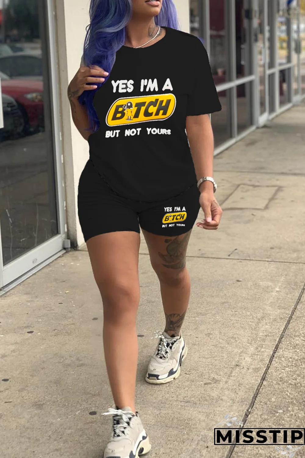 Black Gold Casual Print Patchwork O Neck Short Sleeve Two Pieces