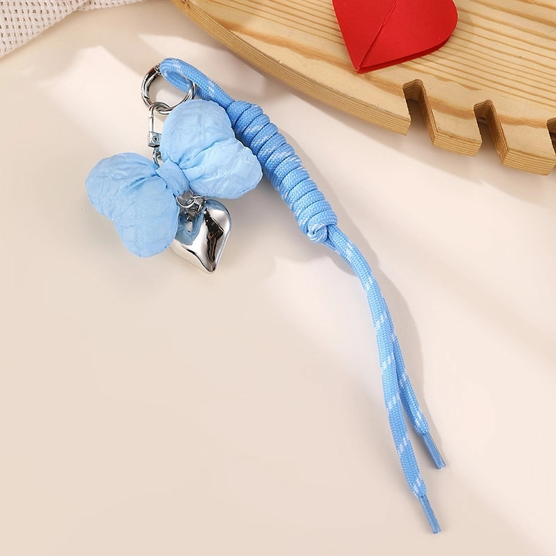 Sweet Cherry Heart Shape Bow Knot Artificial Pearl Alloy Polyester Bag Pendant Keychain