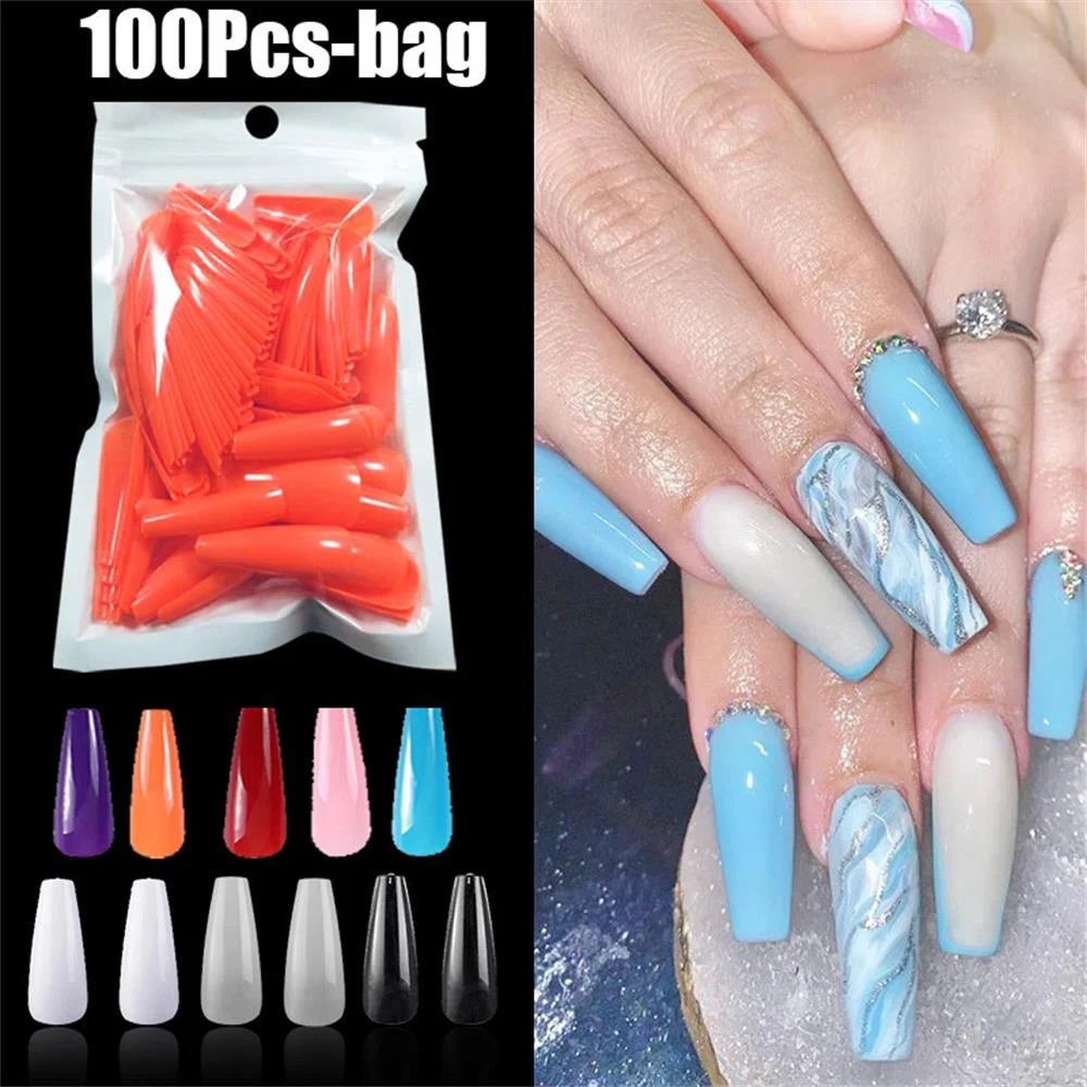 24/100 Pcs Solid Color False Nails Long Ballerina Simple Fake Nails Extension Nails Art UV Gel Acrylic Manicure Full Nail Tips