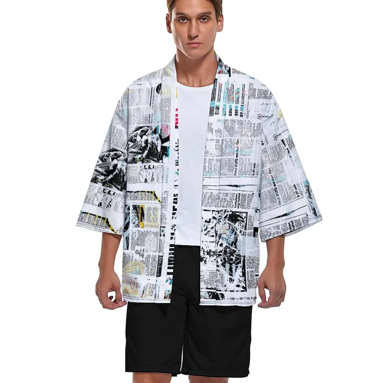 Men's Kimono Cardigan Jacket Newspaper  customized, personalized, gift