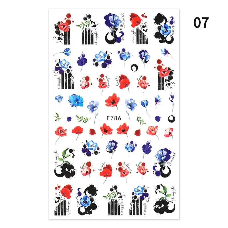 Ripple Marble Blooms Stickers For Nails Manicures Japanese Color Stitching Design Nails Art Stickers Adhesive Tape Decoration