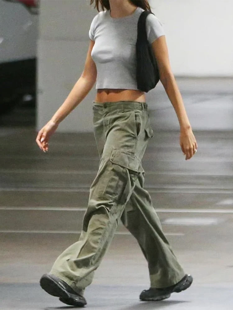 Jacqueline Summer Drawstring Zip Cargo Pants Women y2k clothes Loose Hip Hop Trousers Jogger Fashion Casual Retro Wide Leg Pants