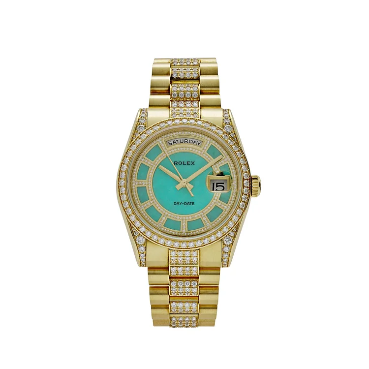 Rolex Day-Date 118388 Yellow Gold Jade Green Dial Diamond Pavé 'Carousel' (2024)