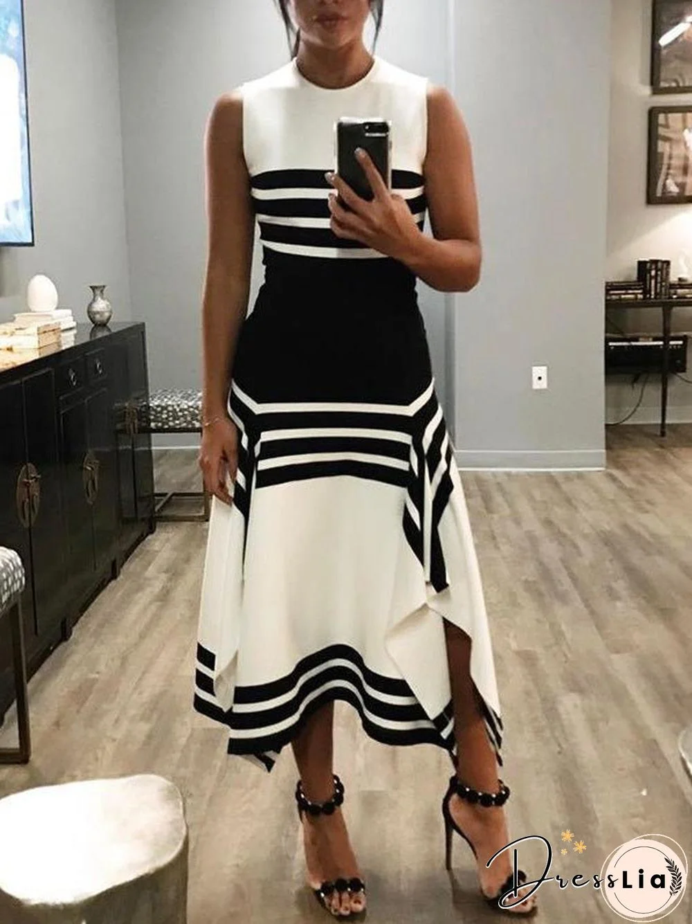 Women'S Dresses Sleeveless Crewneck Striped Dress