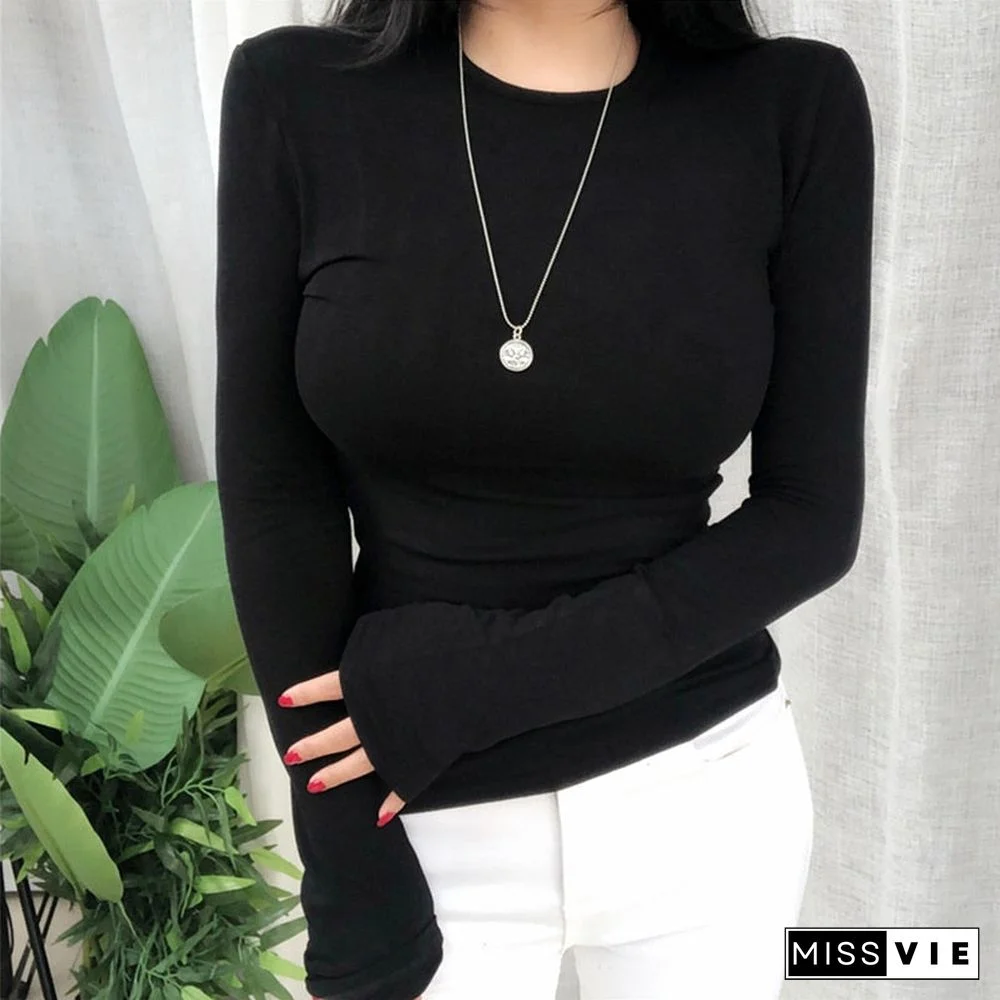 Spring Summer Top Sexy T Shirt Women Elasticity Korean Style Woman Clothes Slim Tshirt Female Casual Long Sleeve Tops