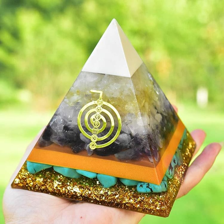 Amethyst Turquoise Clear Crystal Orgone Pyramid