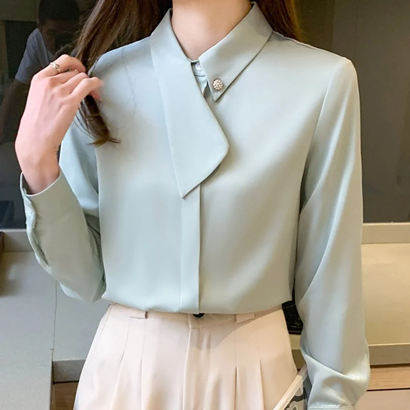 Blouse Women Blusas Mujer De Moda 2021 Long Sleeve Chiffon Blouse Shirt Turn Down Collar Office Blouse Women Tops Blusa E234